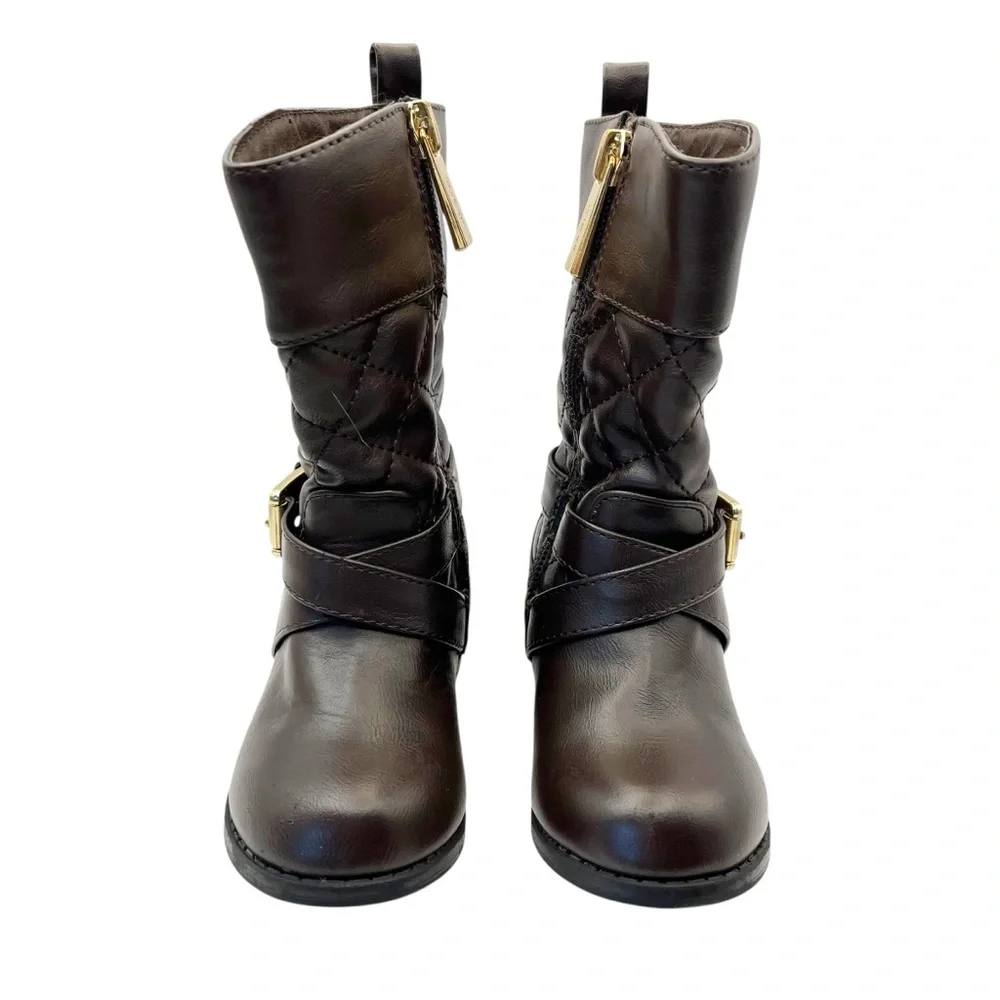 Michael Kors Boots Toddler Girl Size 5 Dark Brown Quilted Equestrian Logo Winter